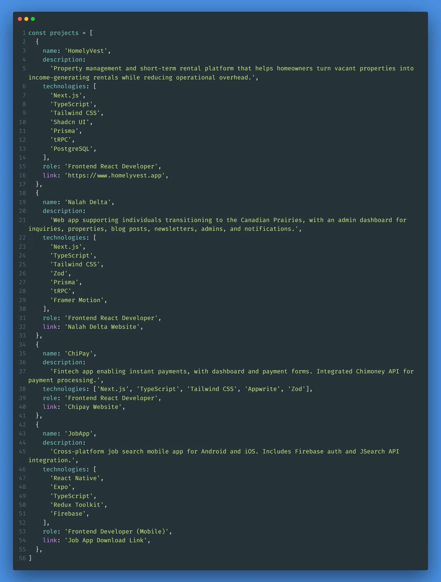 Selected frontend project interfaces